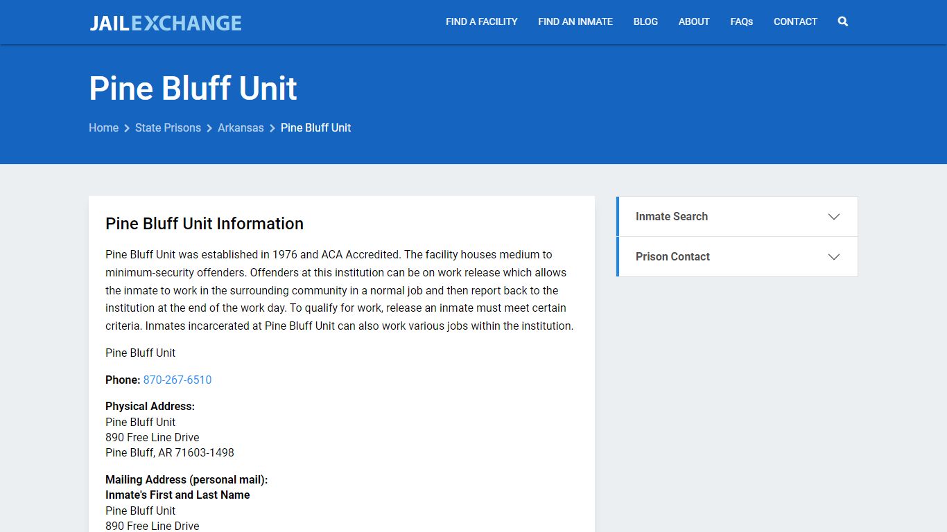 Pine Bluff Unit Inmate Search, AR - Jail Exchange